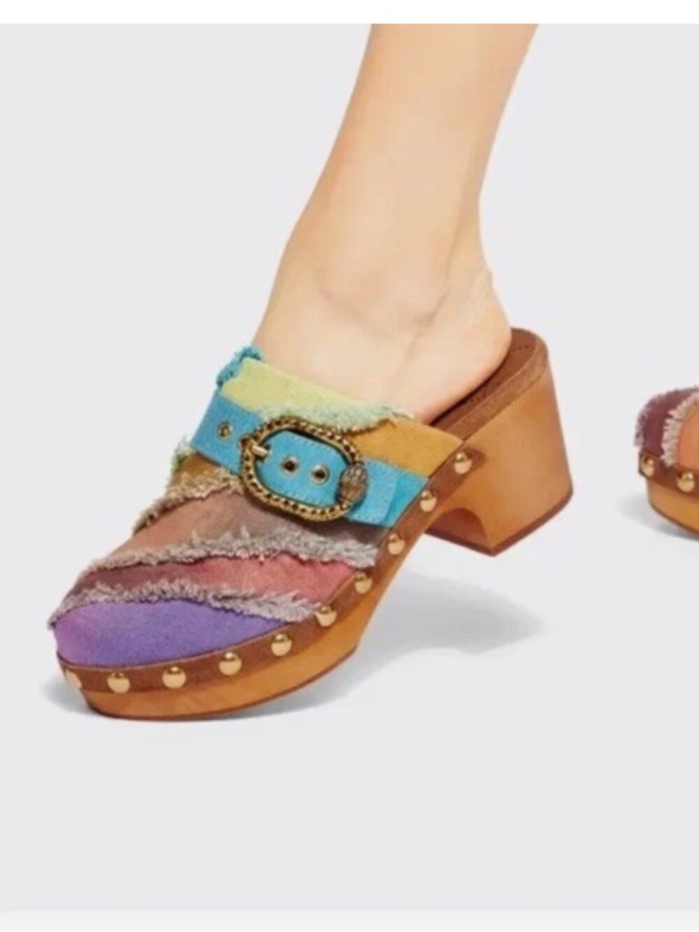 KURT GEIGER London Mayfair Clogs Slip on Mules Rainbow Denim Rhinestones GIRL 13